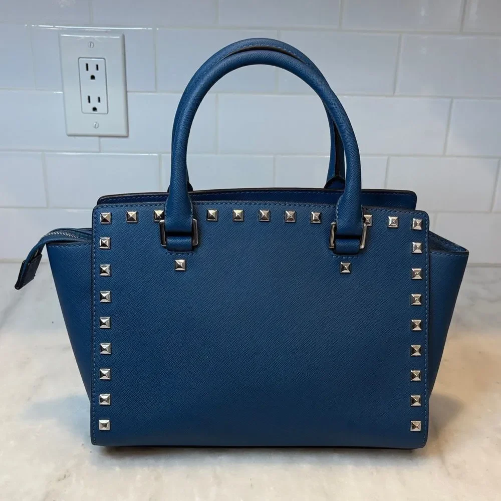 Michael Kors Bag Purse Handbag Leather Selma Studded Safiano Satchel Pocketbook